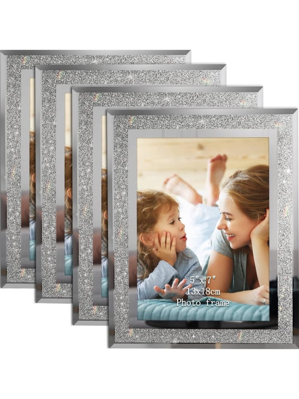 New 4 Pack 5x7 Sparkle Glass Picture Frame, Glitter Edge Photo Frames